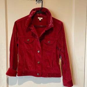 J. Jill Red Corduroy and Velvet Crop Jacket